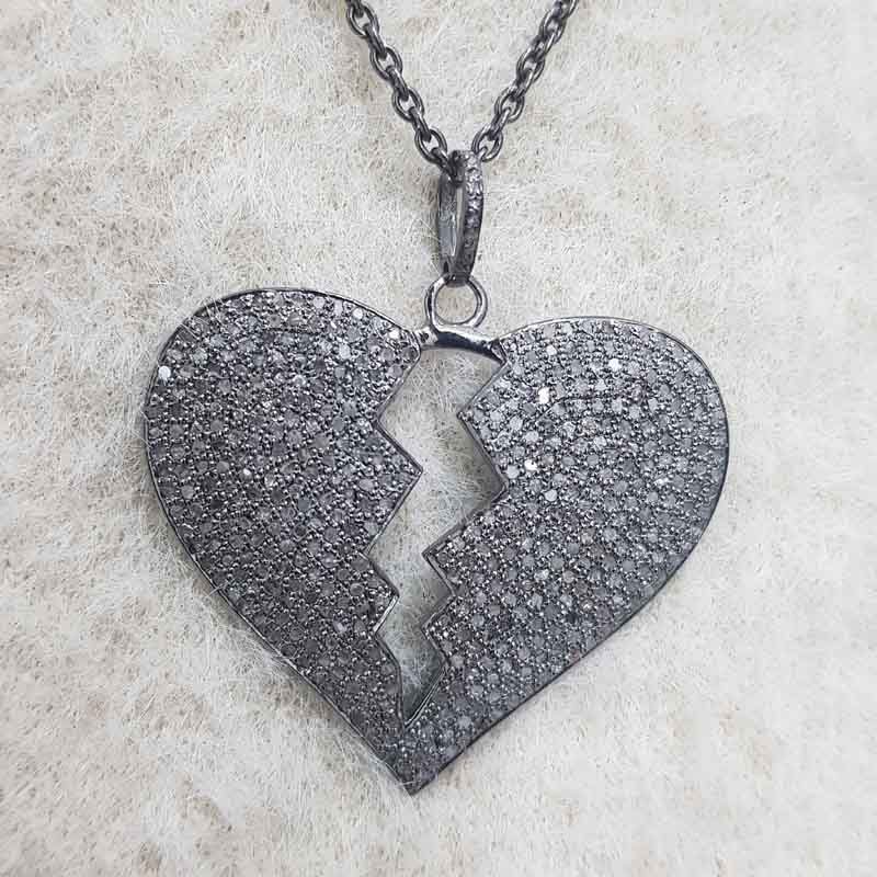 Fully Pave Diamond Setting Handmade Designer Heart Break Pendant, Gift For Girlfriend, Boyfriend