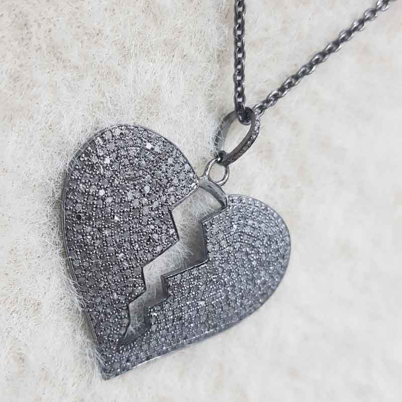 Fully Pave Diamond Setting Handmade Designer Heart Break Pendant, Gift For Girlfriend, Boyfriend