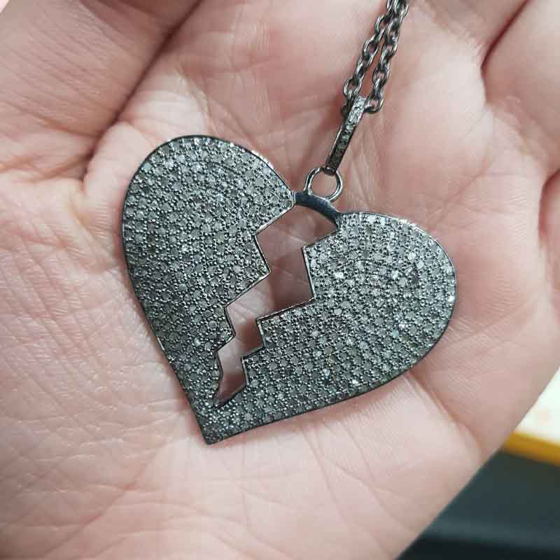 Fully Pave Diamond Setting Handmade Designer Heart Break Pendant, Gift For Girlfriend, Boyfriend