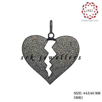 Fully Pave Diamond Setting Handmade Designer Heart Break Pendant, Gift For Girlfriend, Boyfriend