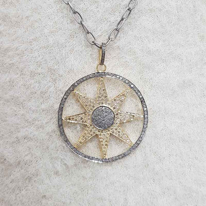 Glamorous Round Designer With Star pave Diamond Pendant, Shiny Star Pendant, Gift For Someone