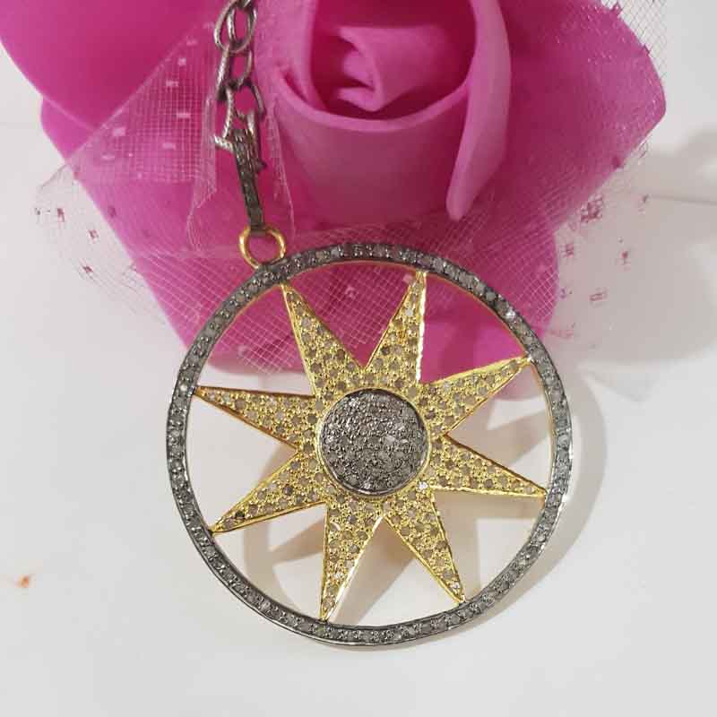 Glamorous Round Designer With Star pave Diamond Pendant, Shiny Star Pendant, Gift For Someone