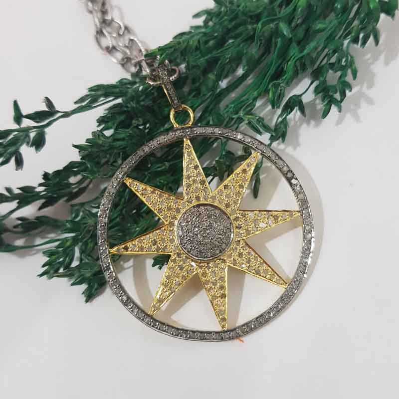 Glamorous Round Designer With Star pave Diamond Pendant, Shiny Star Pendant, Gift For Someone