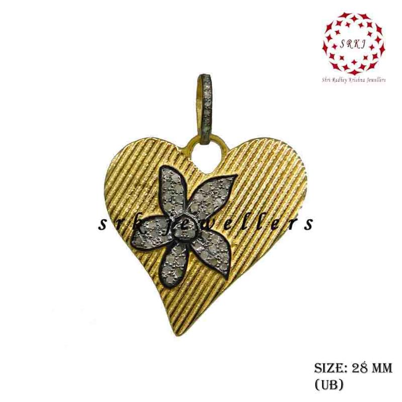 Beautiful Heart Pendent With Pave Diamond Flower Pendant, Amazing Flower Heart necklace, Silver Jewelry