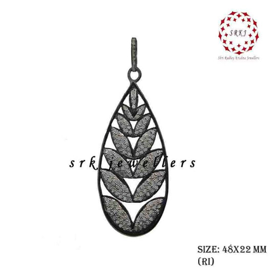 925 Sterling Silver Fancy Designer Leaf Style Pave Diamond Pendant, Stylish Leaf Necklace, Silver Jewelry