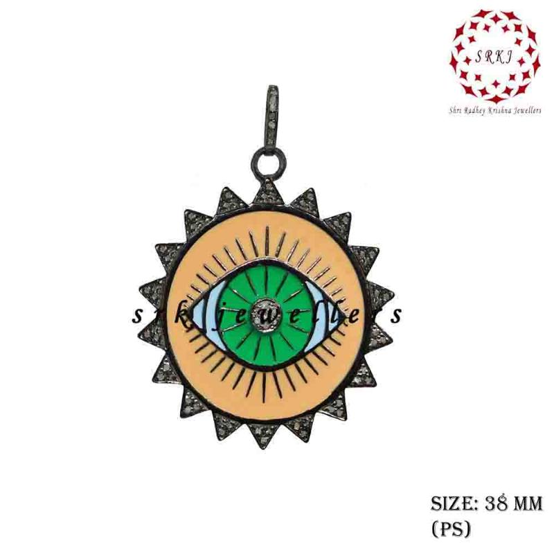 Fancy Designer 925 Sterling Silver Evil Eye Designed pendant, Enamel Design Necklace, Silver Jewelry