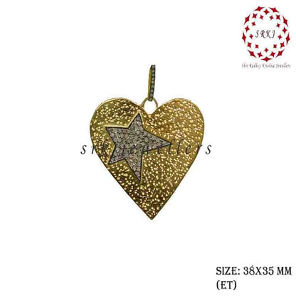 Gorgeous Heart Pendant With Pave Diamond Star, Heart Stylish Necklace, Silver Jewelry