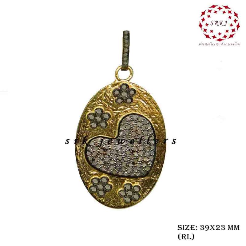 Beautiful Oval Shaped With Pave Heart And Flower Pendant, Stunning Oval Shape Necklace, Gift For Her