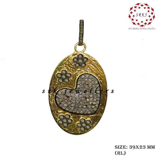 Beautiful Oval Shaped With Pave Heart And Flower Pendant, Stunning Oval Shape Necklace, Gift For Her