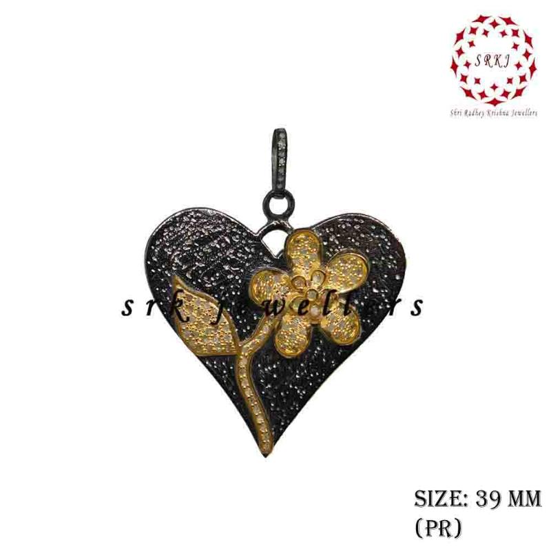 Unique Heart Designer Pave Diamond 925 Sterling Silver Pendant, Flower heart Necklace, Gift For Lover