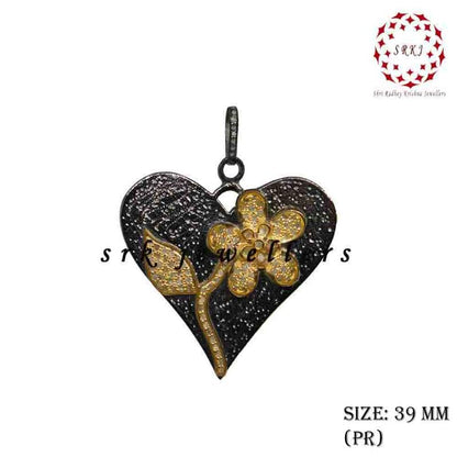 Unique Heart Designer Pave Diamond 925 Sterling Silver Pendant, Flower heart Necklace, Gift For Lover