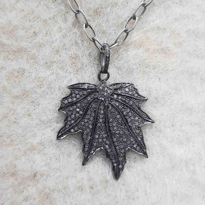 Stunning Leaf Pendent With Fully Pave Diamond Pendant, Leaf Style necklace, Gift For Sister, Silver Jewelry