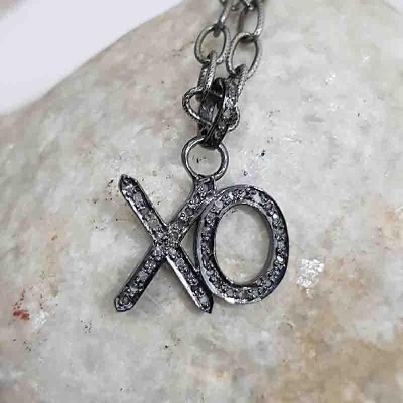 Glamorous Pave Diamond XO Pendant, Gift For Girlfriend, Silver Jewelry