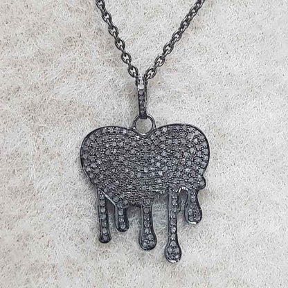 Fully Pave Diamond Handmade Designer Heart Pendent, Unique Heart Necklace, Silver Jewelry