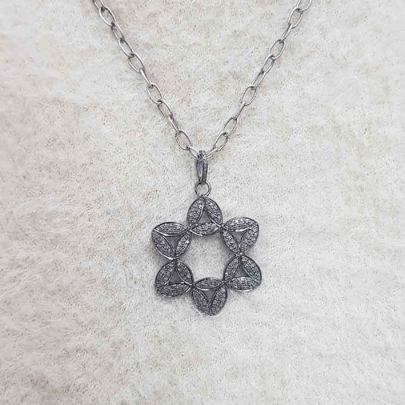 Beautifully Designed Pave Diamond Flower Pendant, Gift For Someone, Silver Jewelry