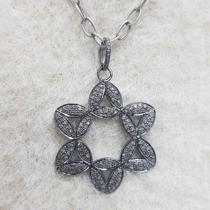 Beautifully Designed Pave Diamond Flower Pendant, Gift For Someone, Silver Jewelry