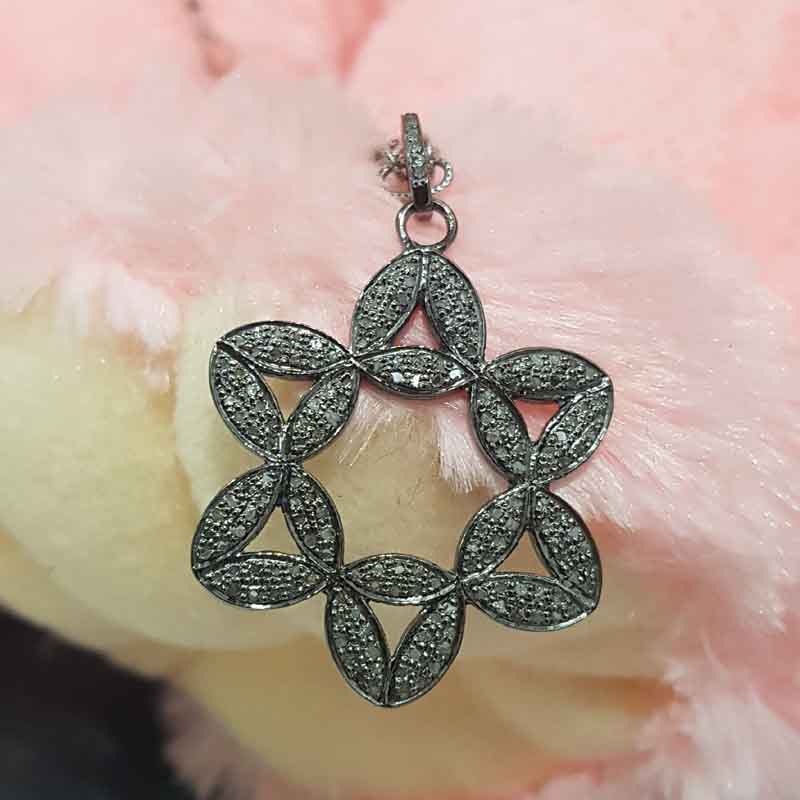 Beautifully Designed Pave Diamond Flower Pendant, Gift For Someone, Silver Jewelry