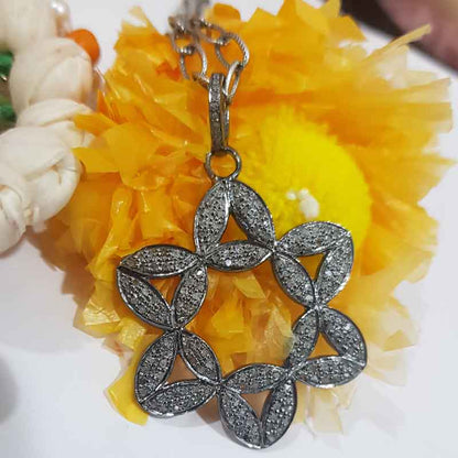 Beautifully Designed Pave Diamond Flower Pendant, Gift For Someone, Silver Jewelry