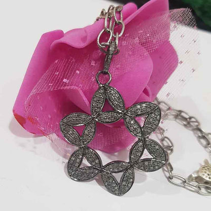 Beautifully Designed Pave Diamond Flower Pendant, Gift For Someone, Silver Jewelry