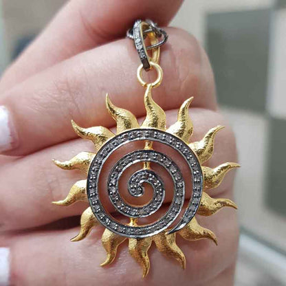 Glorious Handmade Designer Sunburst Pendant With Pave Diamond Layers, Gift For Someone