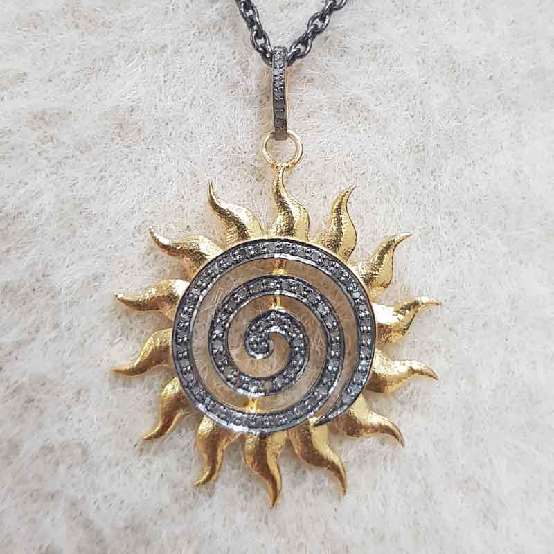 Glorious Handmade Designer Sunburst Pendant With Pave Diamond Layers, Gift For Someone