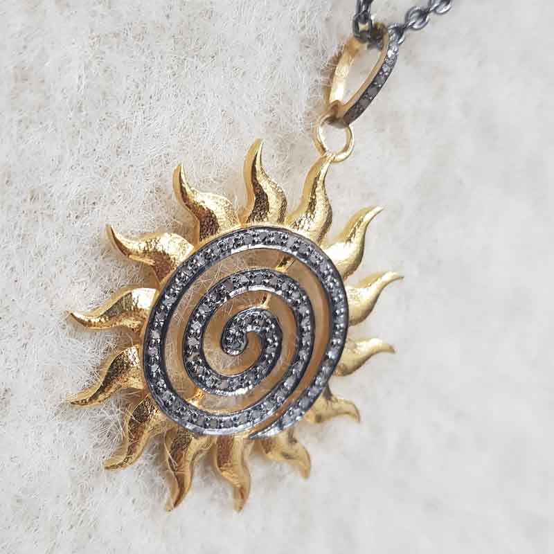 Glorious Handmade Designer Sunburst Pendant With Pave Diamond Layers, Gift For Someone