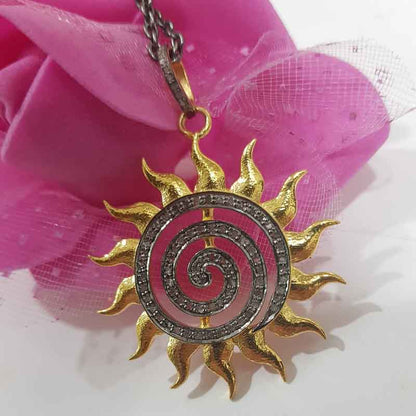 Glorious Handmade Designer Sunburst Pendant With Pave Diamond Layers, Gift For Someone