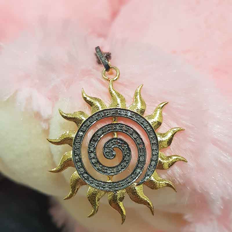 Glorious Handmade Designer Sunburst Pendant With Pave Diamond Layers, Gift For Someone