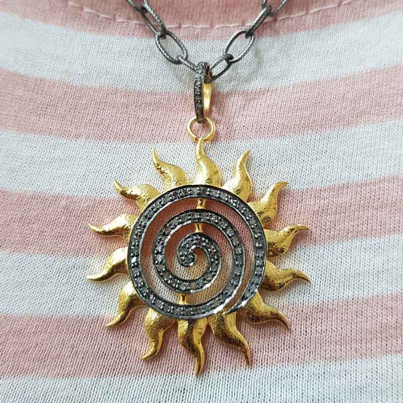 Glorious Handmade Designer Sunburst Pendant With Pave Diamond Layers, Gift For Someone