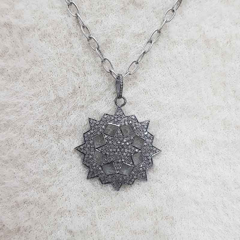 Beautifully Designed Round Star Pendent With pave Diamond pendant, Classic Design necklace, Gift For Mom