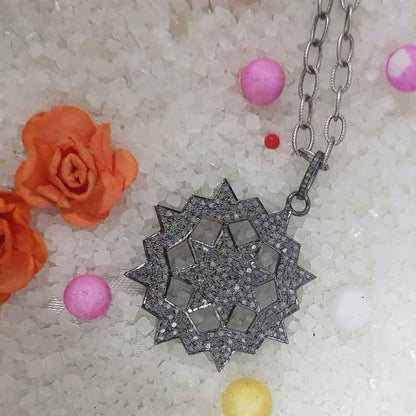 Beautifully Designed Round Star Pendent With pave Diamond pendant, Classic Design necklace, Gift For Mom