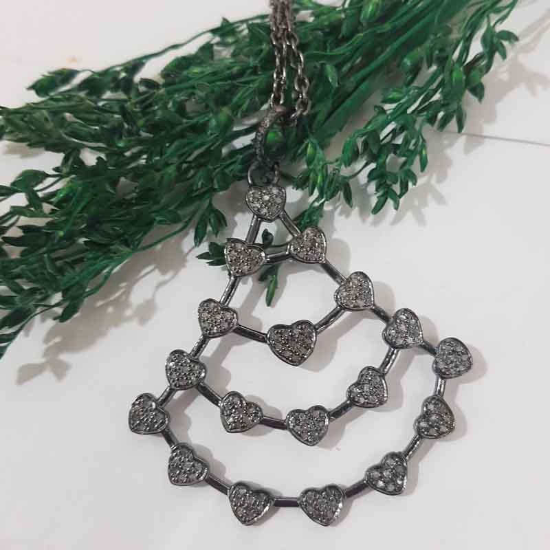 Fancy Designer Stylish Little Pave Hearts Pendant, Layers With Heart Necklace