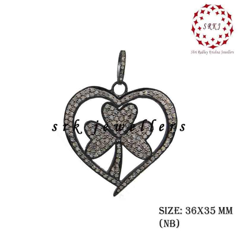 Heart Style Pendent With Flower pave Diamond pendant, Amazing Heart Pendant, Silver Jewelry