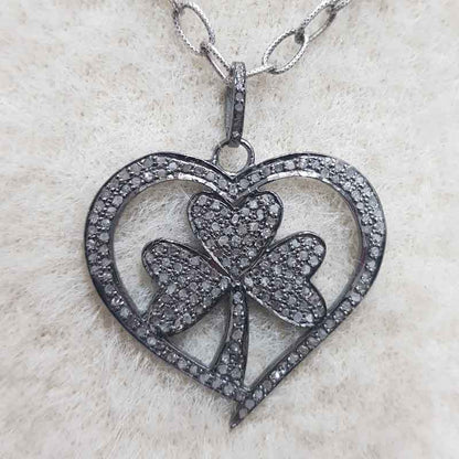 Heart Style Pendent With Flower pave Diamond pendant, Amazing Heart Pendant, Silver Jewelry