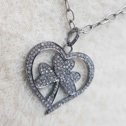 Heart Style Pendent With Flower pave Diamond pendant, Amazing Heart Pendant, Silver Jewelry