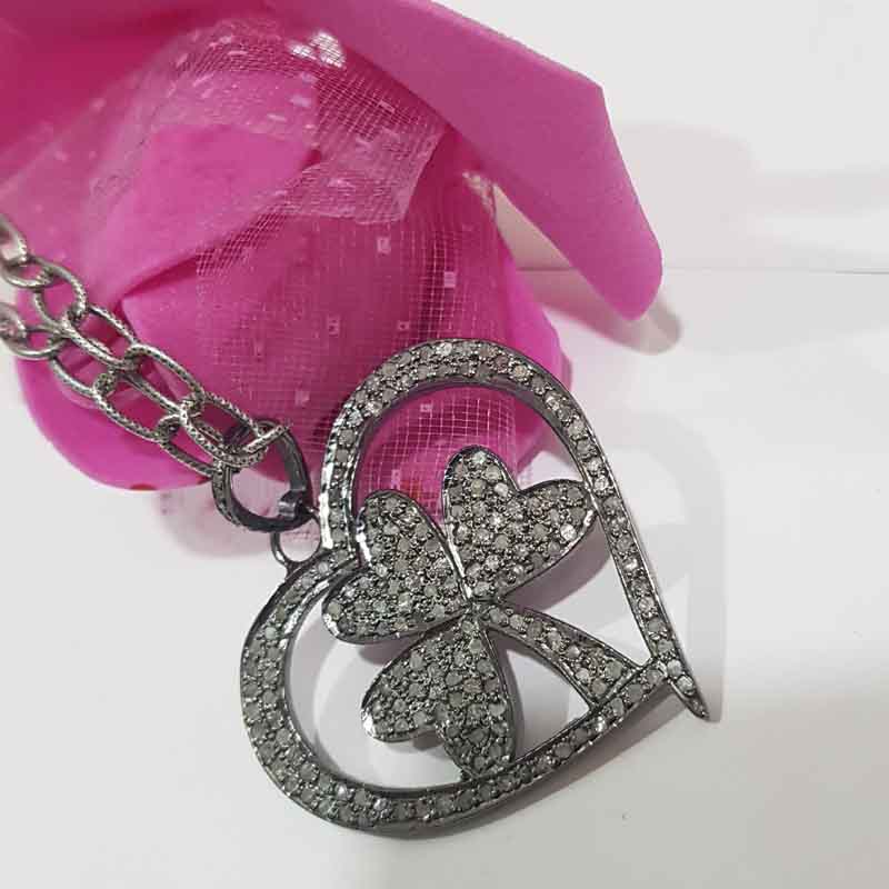 Heart Style Pendent With Flower pave Diamond pendant, Amazing Heart Pendant, Silver Jewelry