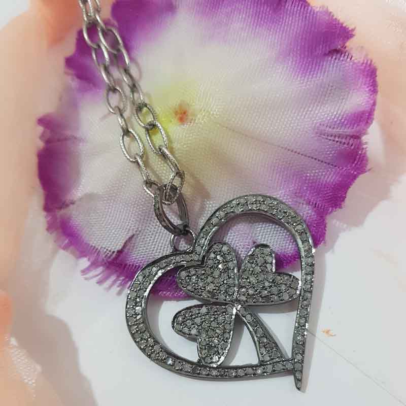 Heart Style Pendent With Flower pave Diamond pendant, Amazing Heart Pendant, Silver Jewelry