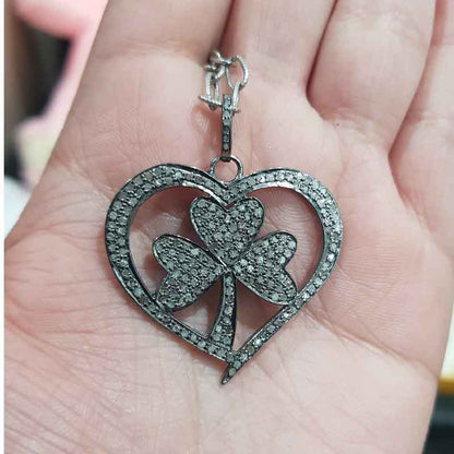 Heart Style Pendent With Flower pave Diamond pendant, Amazing Heart Pendant, Silver Jewelry