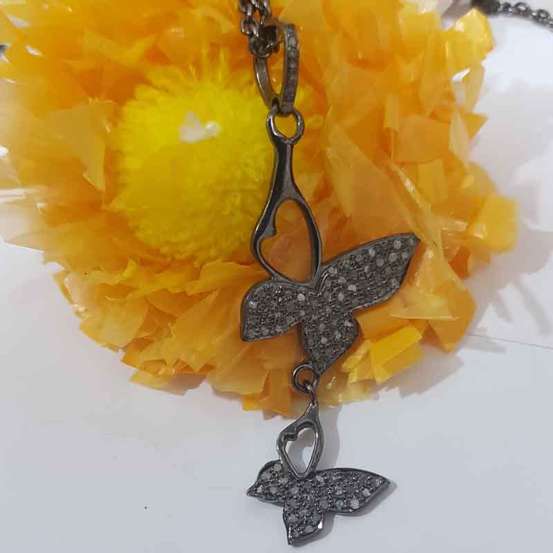 Butterfly Designer Pave Diamond Pendant, Unique Butterfly Necklace, Silver Jewelry