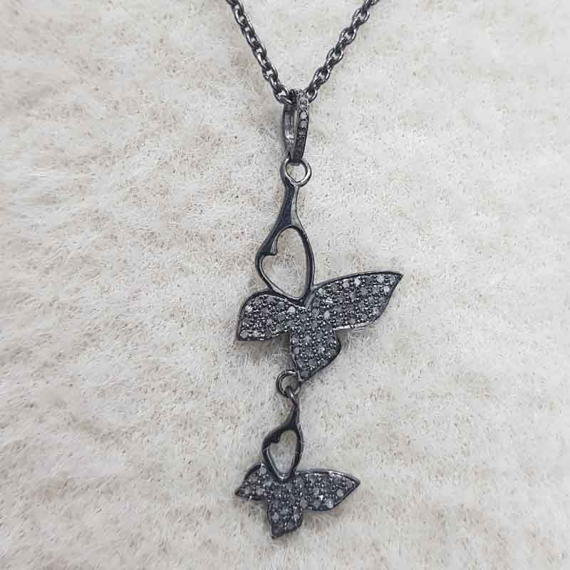 Butterfly Designer Pave Diamond Pendant, Unique Butterfly Necklace, Silver Jewelry