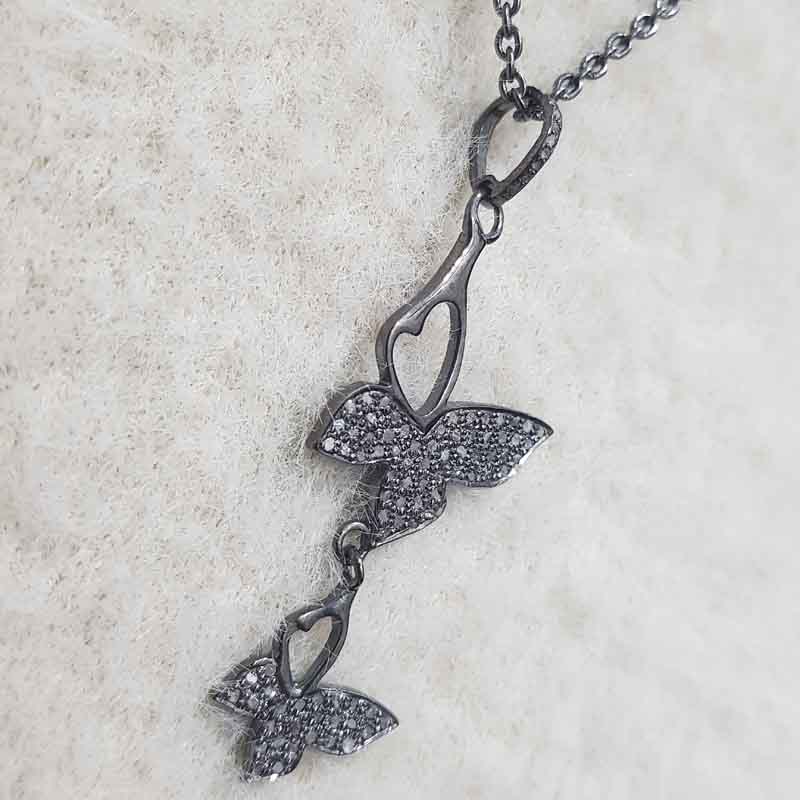 Butterfly Designer Pave Diamond Pendant, Unique Butterfly Necklace, Silver Jewelry