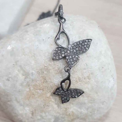 Butterfly Designer Pave Diamond Pendant, Unique Butterfly Necklace, Silver Jewelry