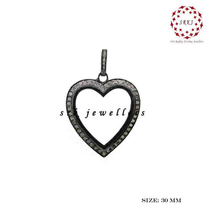 Open Heart Pave Diamond Layers Pendant, Classic Heart necklace, Silver Jewelry