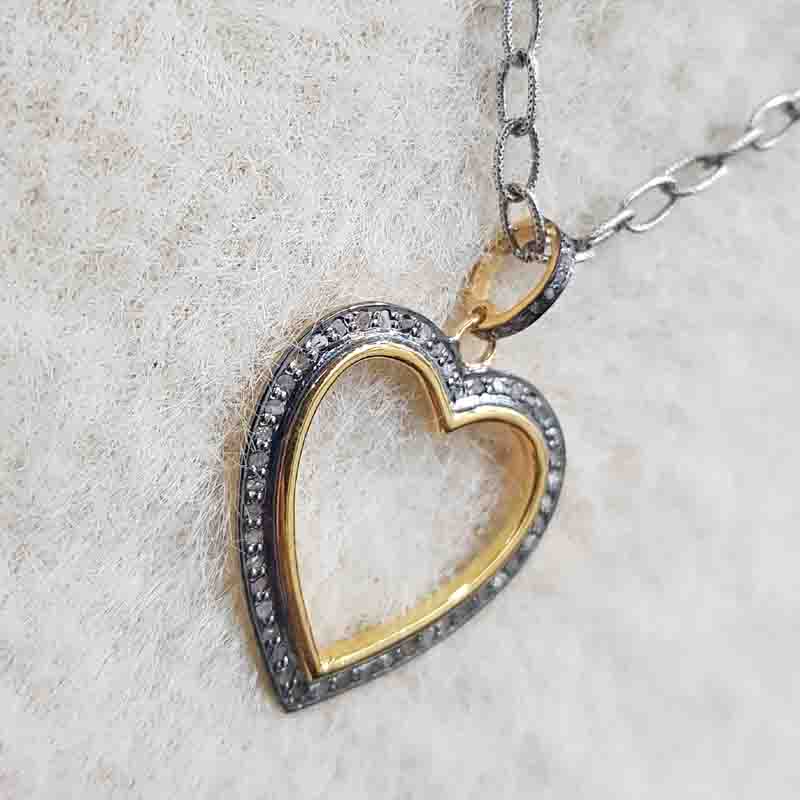 Open Heart Pave Diamond Layers Pendant, Classic Heart necklace, Silver Jewelry