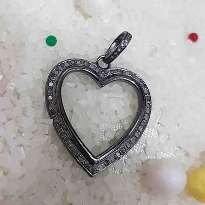 Open Heart Pave Diamond Layers Pendant, Classic Heart necklace, Silver Jewelry