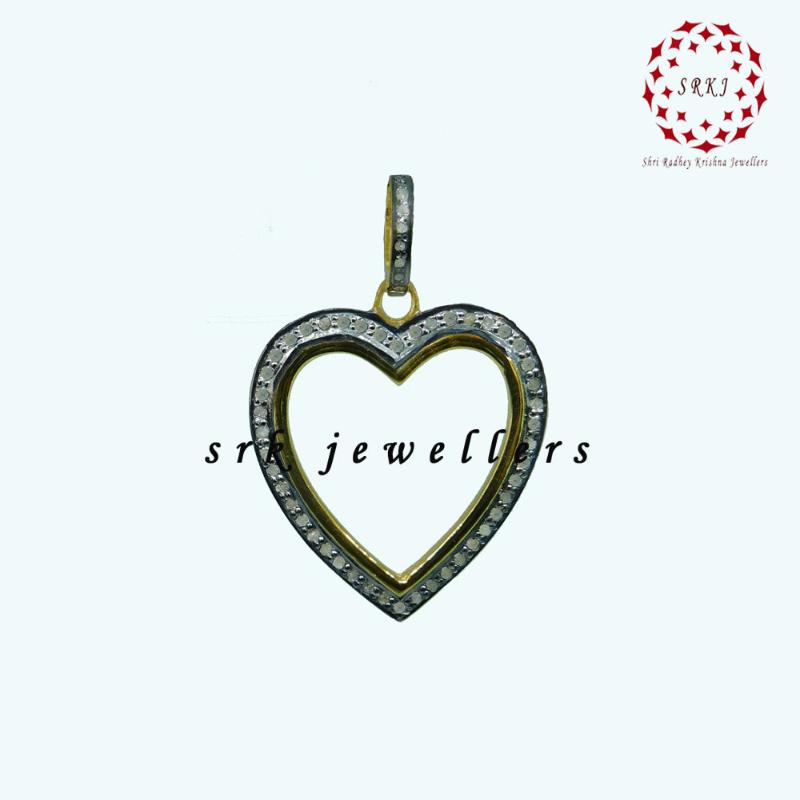 Open Heart Pave Diamond Layers Pendant, Classic Heart necklace, Silver Jewelry