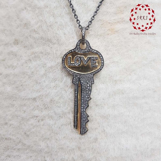 Stunning Love Designer Pave Diamond key pendant, Stylish key necklace, Gift For Lovers