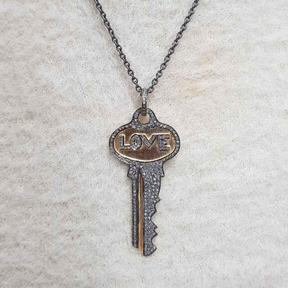 Stunning Love Designer Pave Diamond key pendant, Stylish key necklace, Gift For Lovers