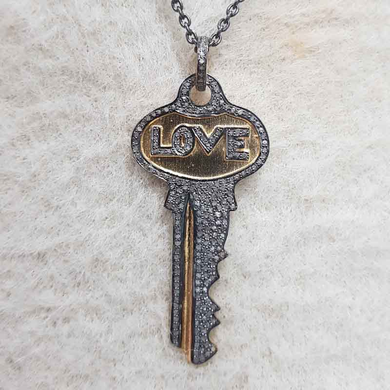 Stunning Love Designer Pave Diamond key pendant, Stylish key necklace, Gift For Lovers