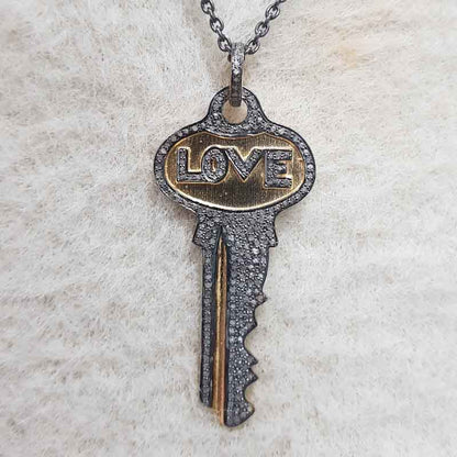 Stunning Love Designer Pave Diamond key pendant, Stylish key necklace, Gift For Lovers